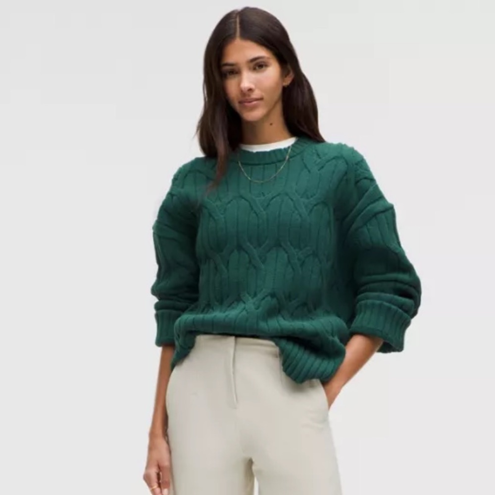Lululemon Cable-Knit Oversized Crewneck Storm Teal - Picture 2 of 10